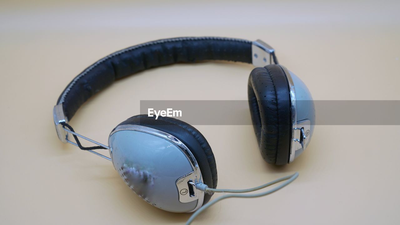 High angle view of headphones against white background