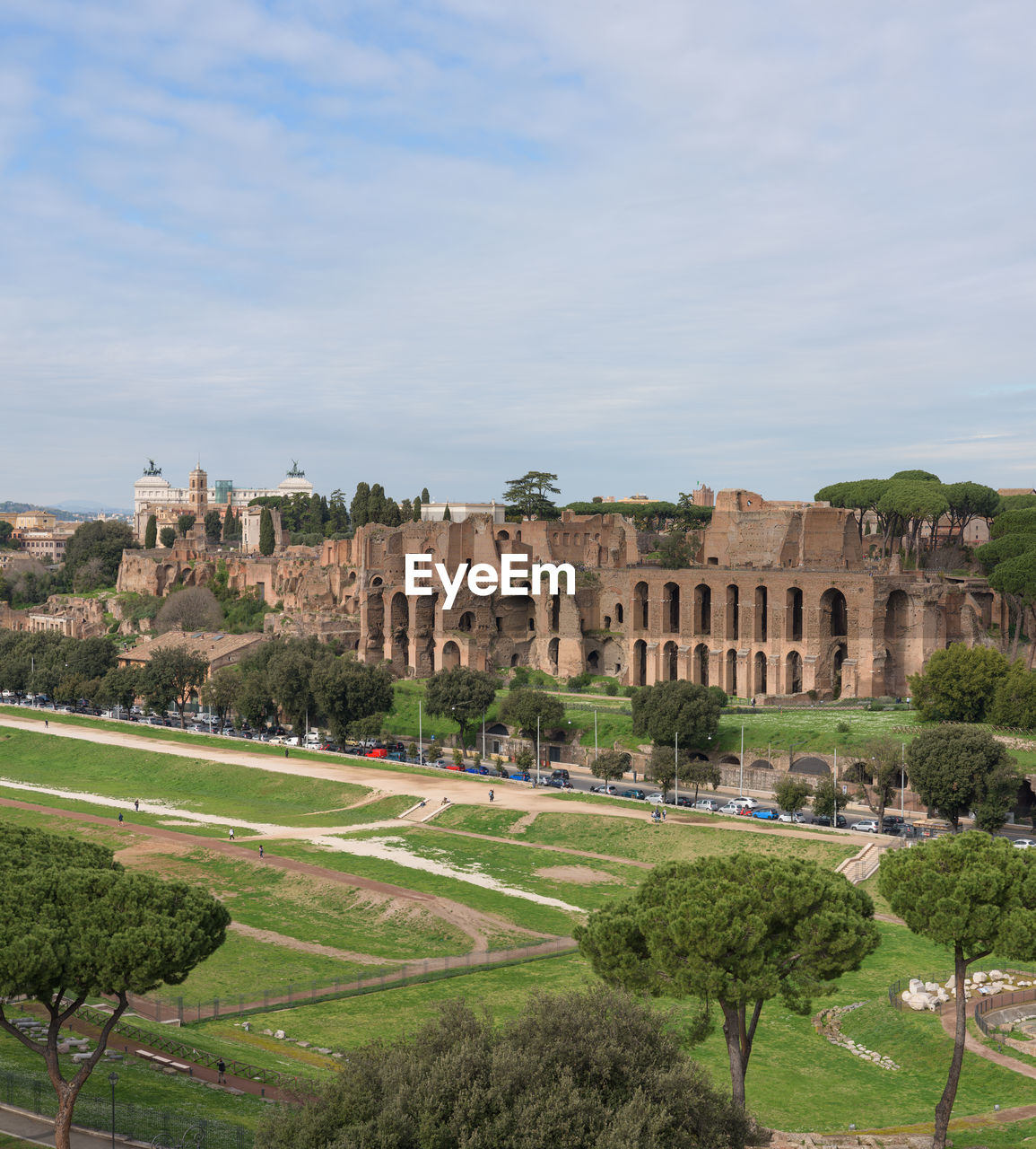 View of the ancient roman circo massimo hippodrome theater, in rome, italy