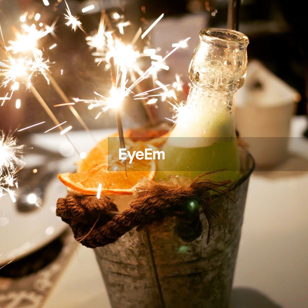 Close-up of drink and sparklers