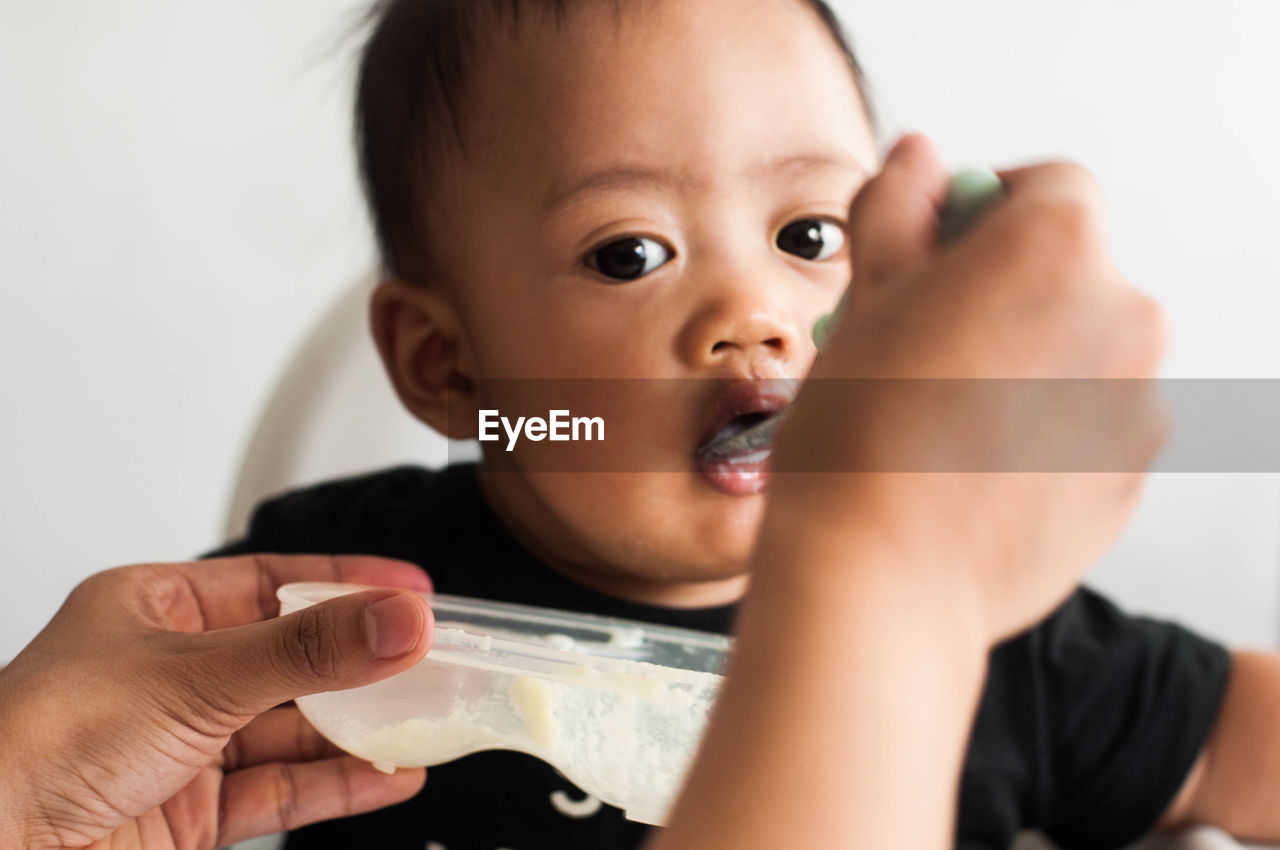 Portrait of cute boy eating food