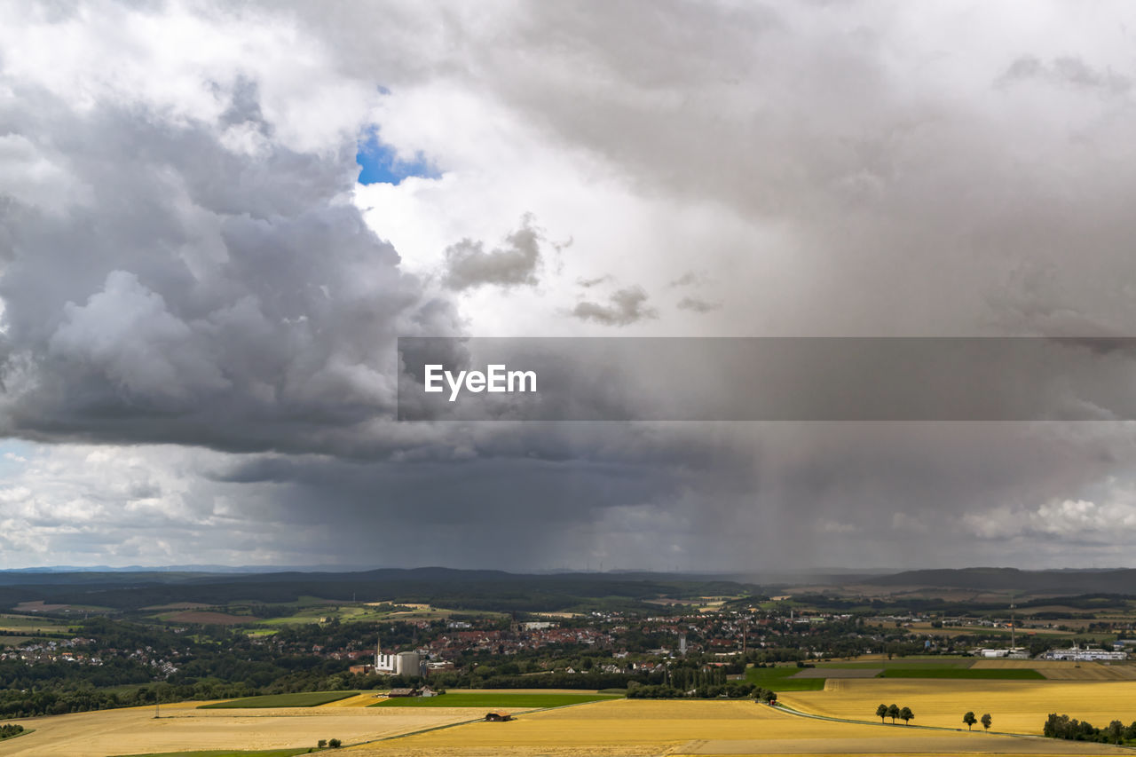 Storm clouds over field