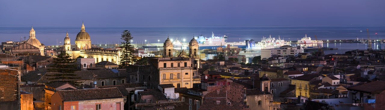 Catania medieval city center, and the mediterranean sea, sicily, italy