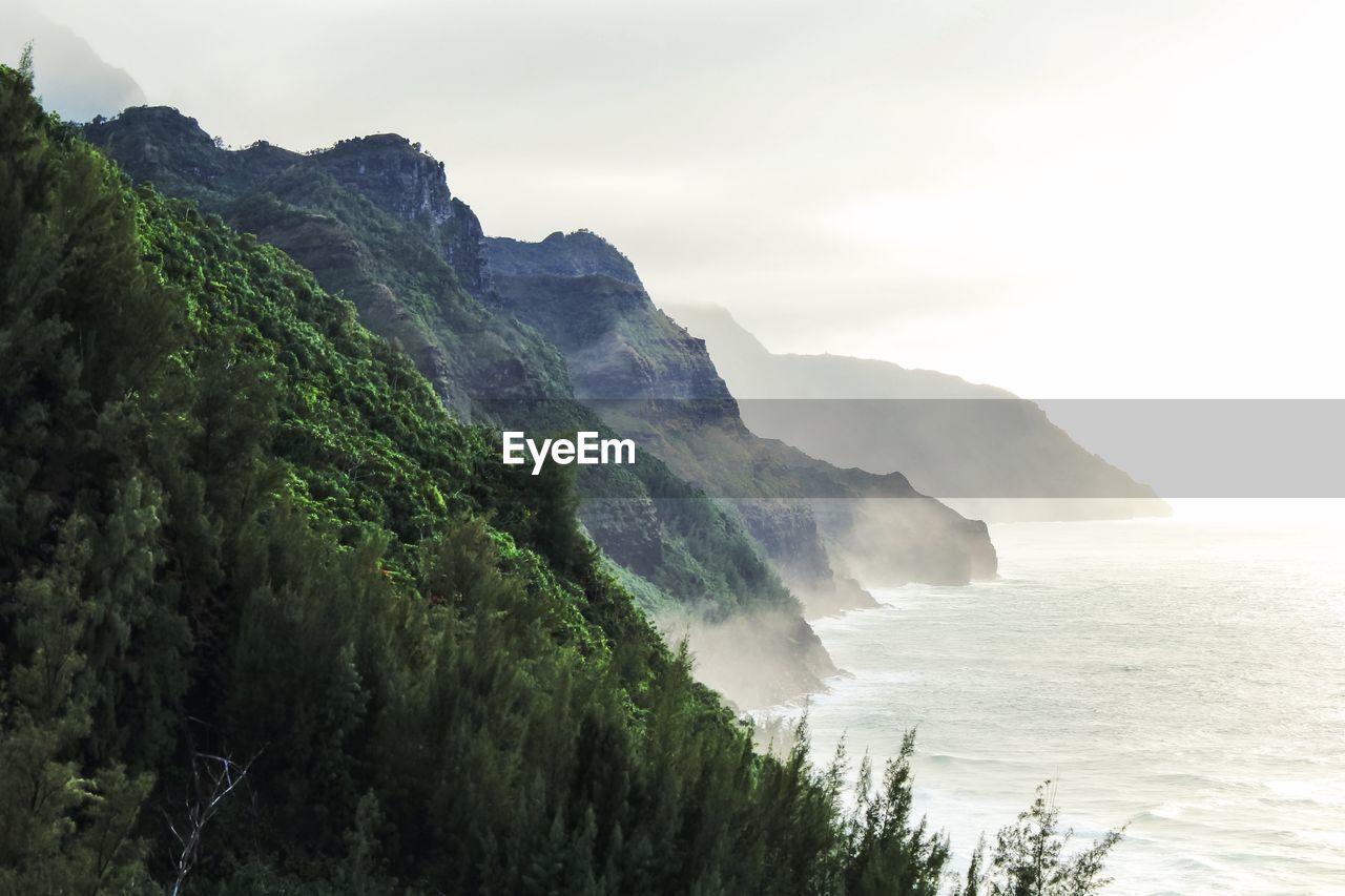 Scenic view of sea with mountains in background