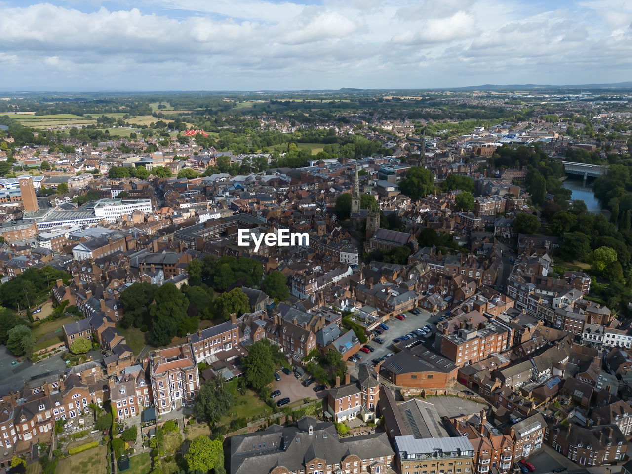 An aerial view of the market town of shrewsbury in shropshire, uk