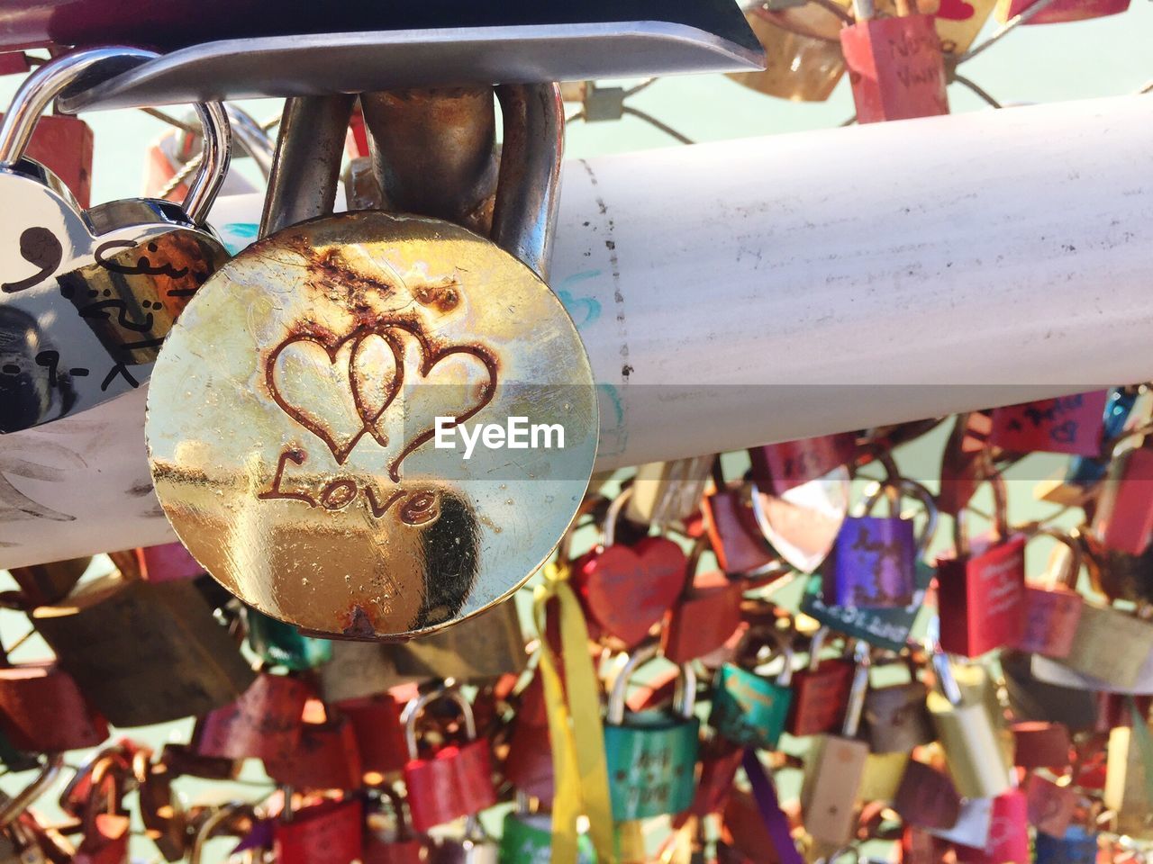 CLOSE-UP OF LOVE PADLOCKS