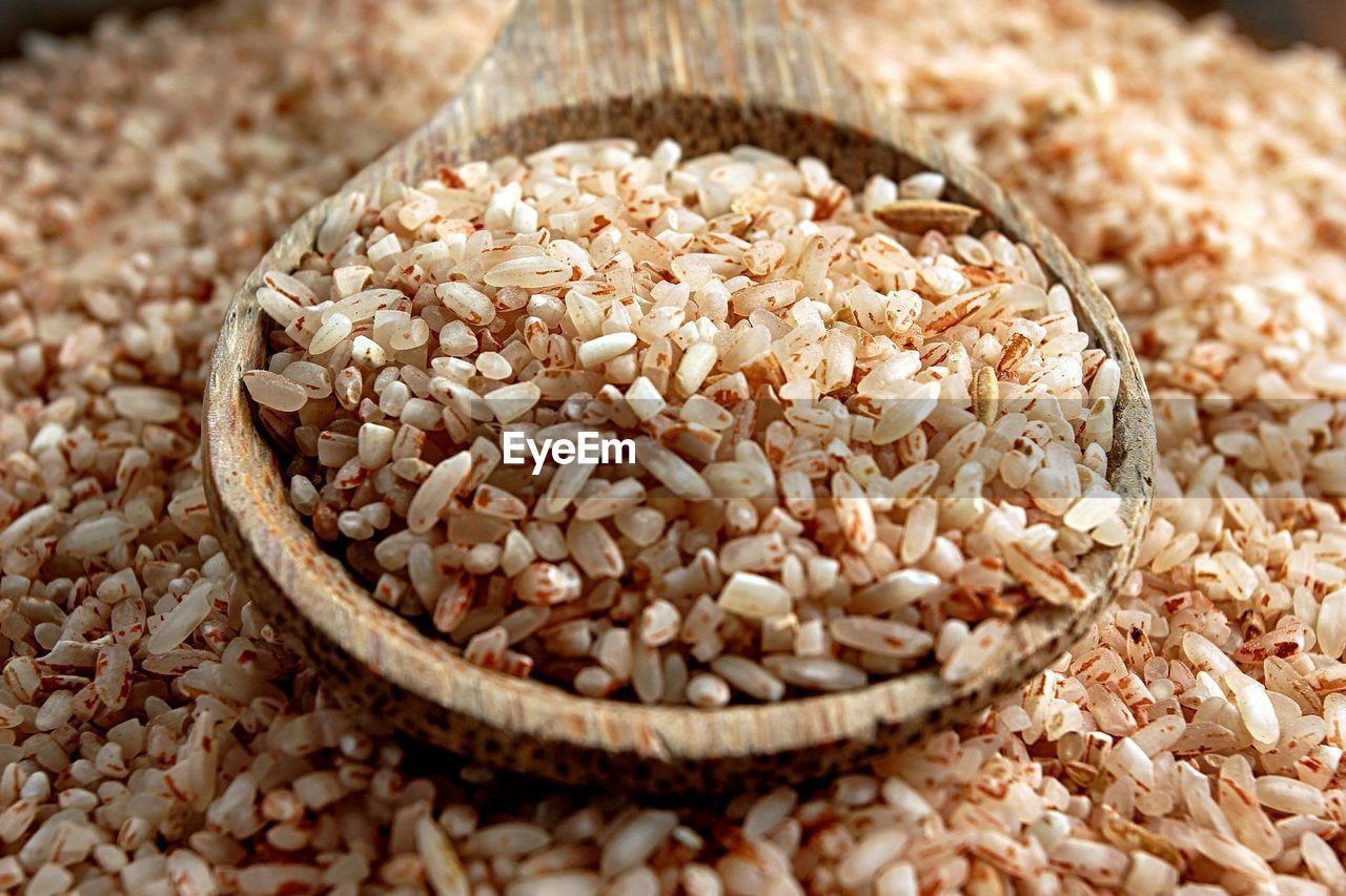 High angle view of brown rice