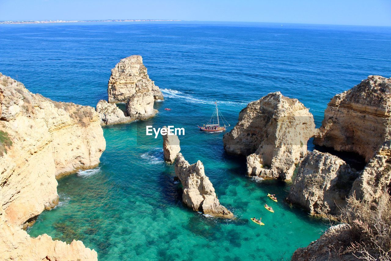 High angle view of rocks in sea