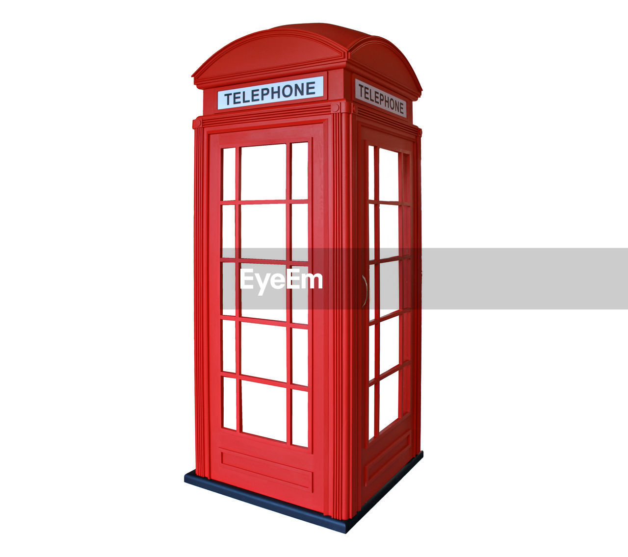 LOW ANGLE VIEW OF RED TELEPHONE BOOTH AGAINST WHITE BACKGROUND