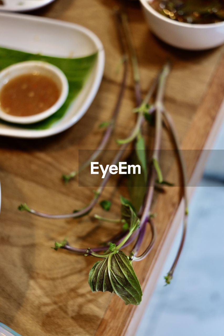 High angle view of vegetables in bowl on table