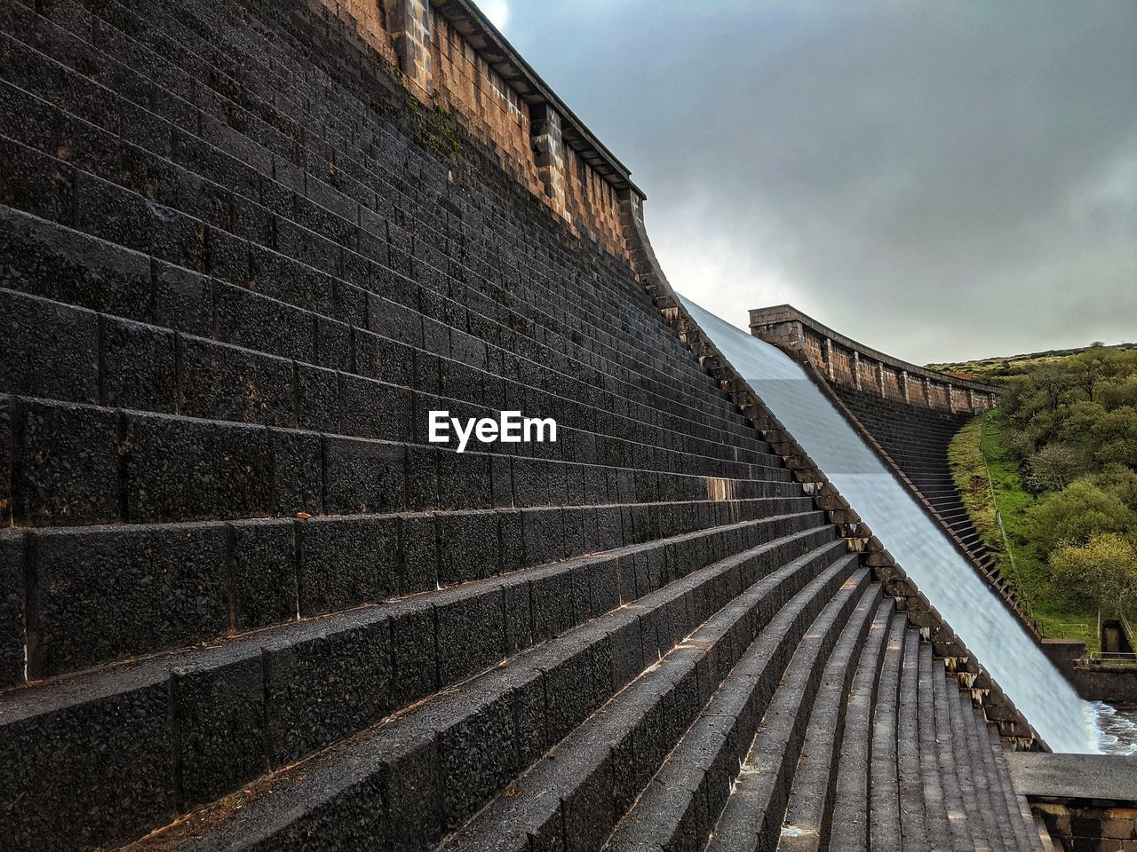 Low angle view of a dam against cloudy sky