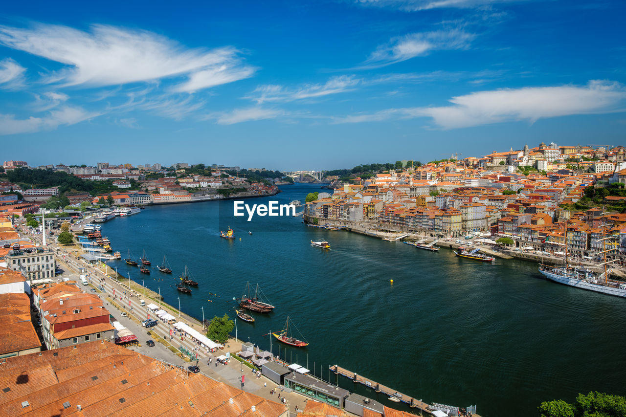 Aerial view of porto city, portugal, on sunset