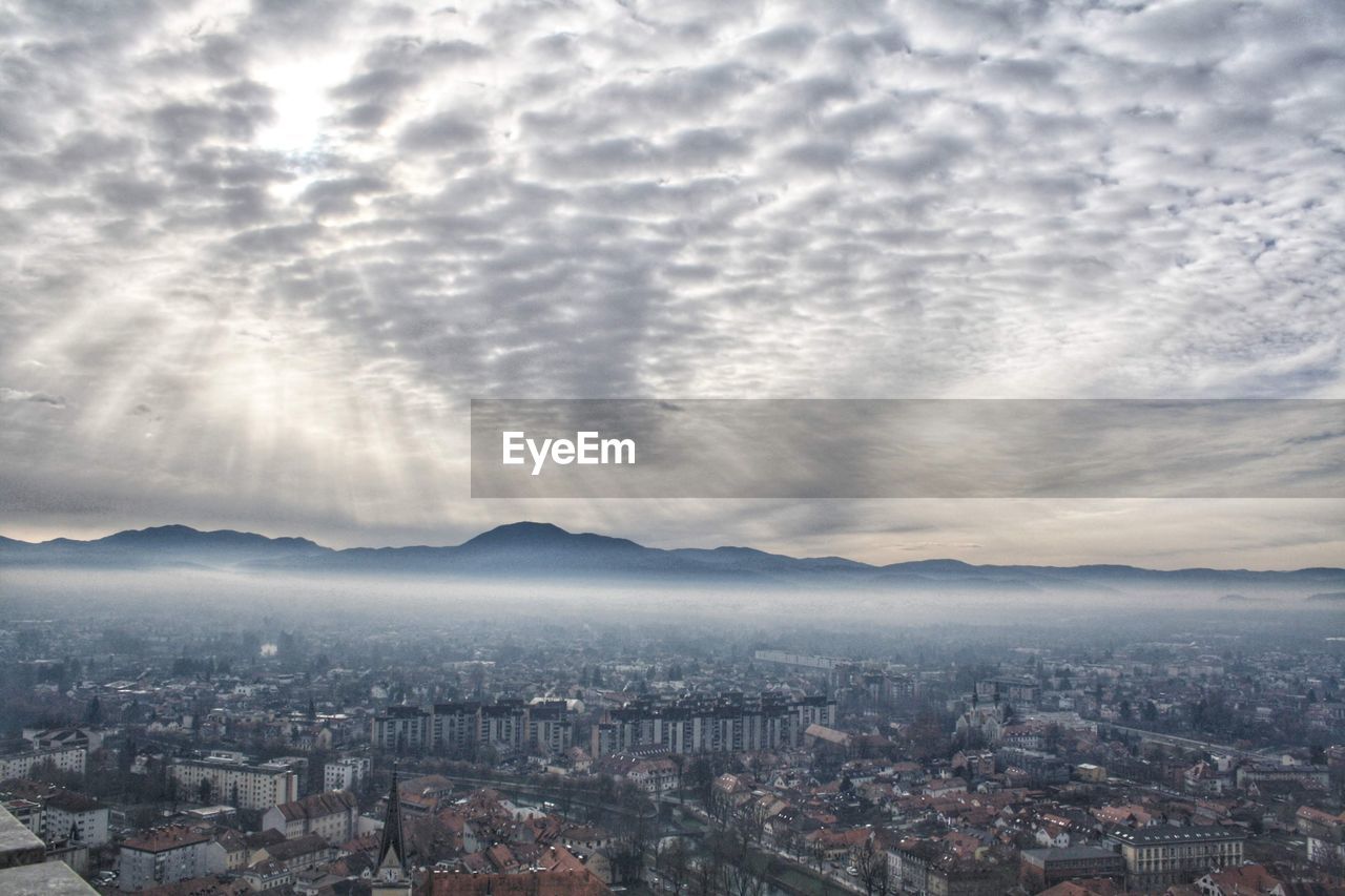 High angle view of townscape against sky