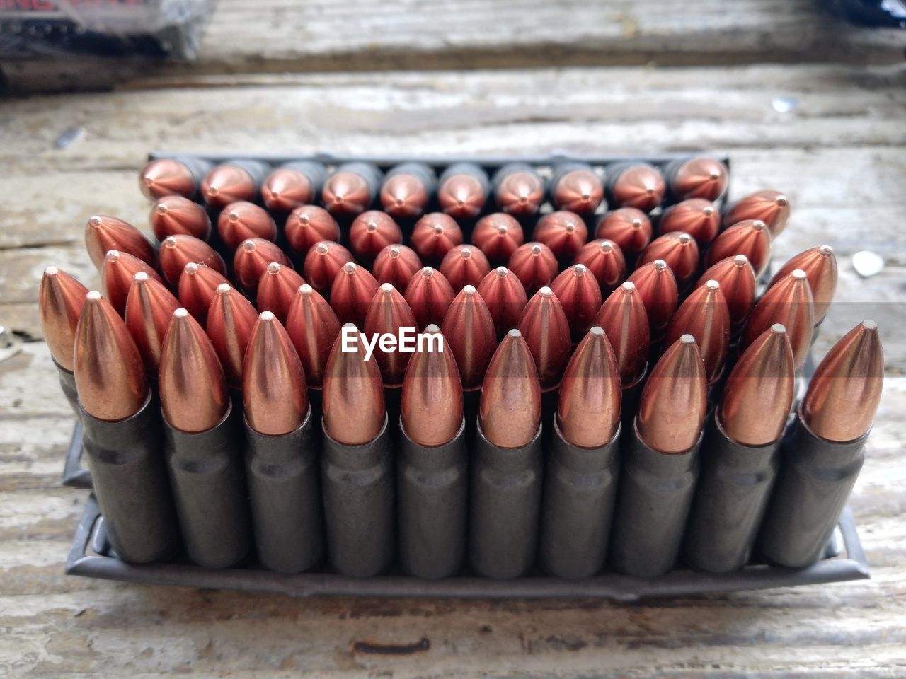 High angle view of bullets on table