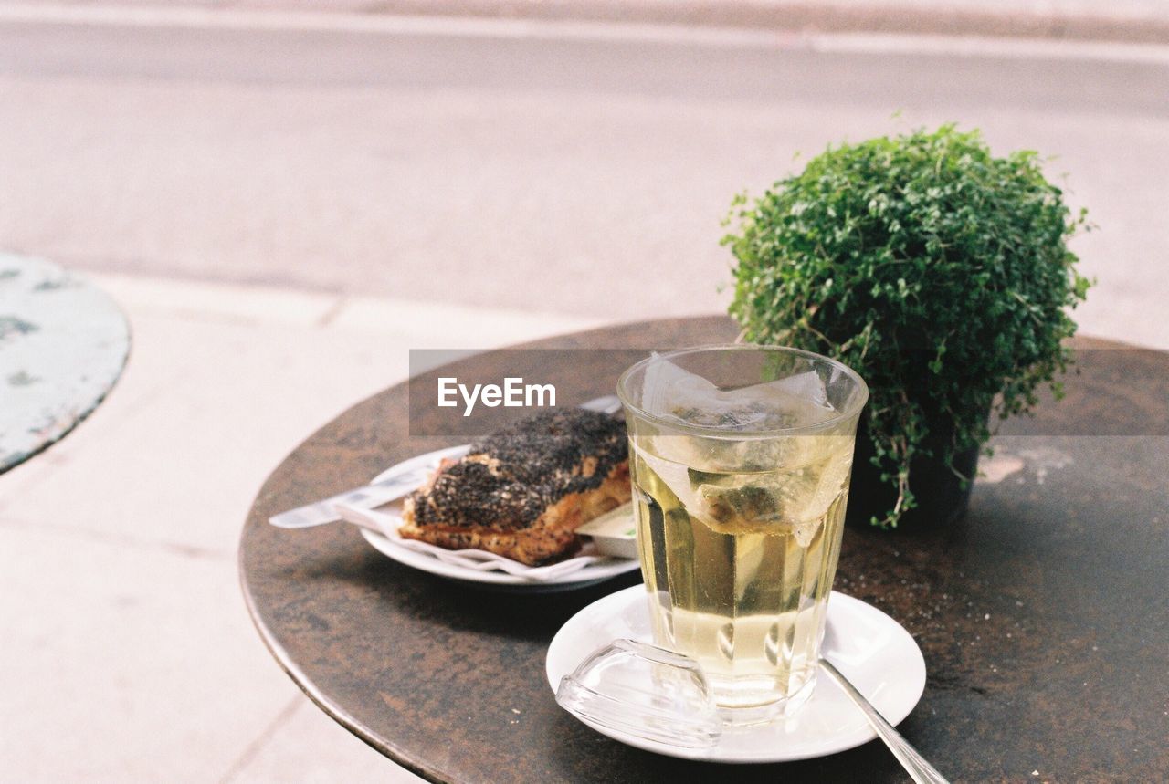 Close-up of tea served on table