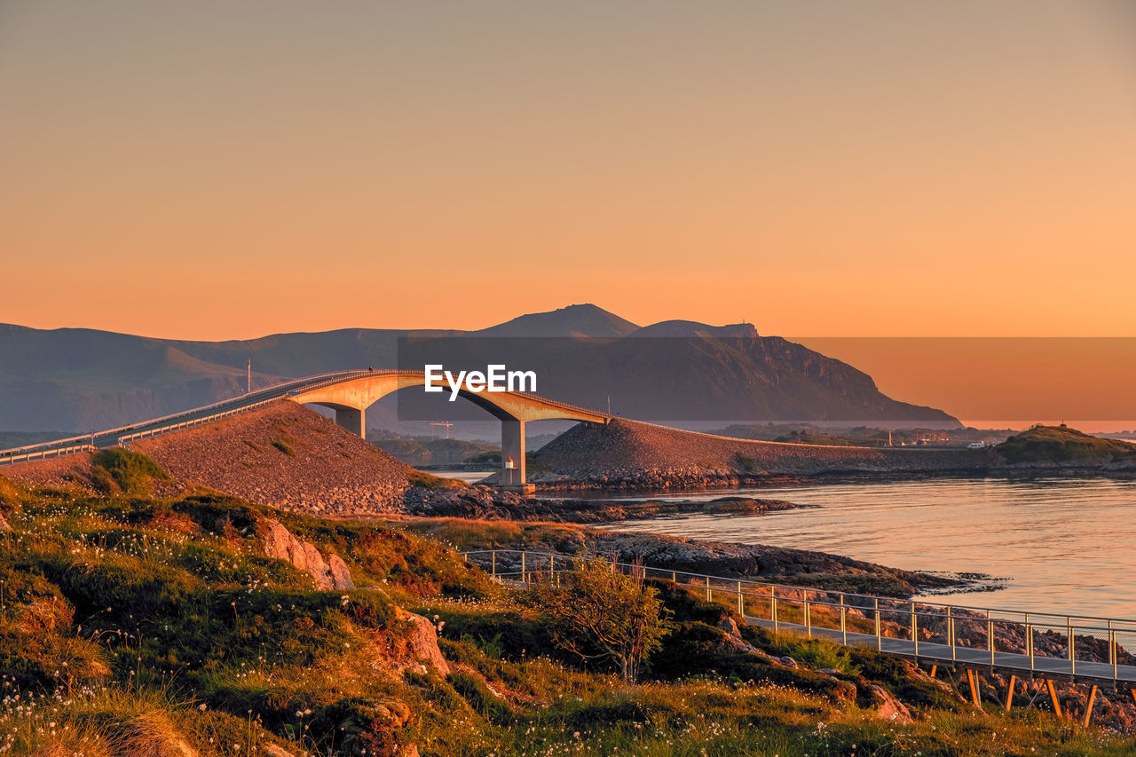 Scenic view of sea against clear sky during sunset