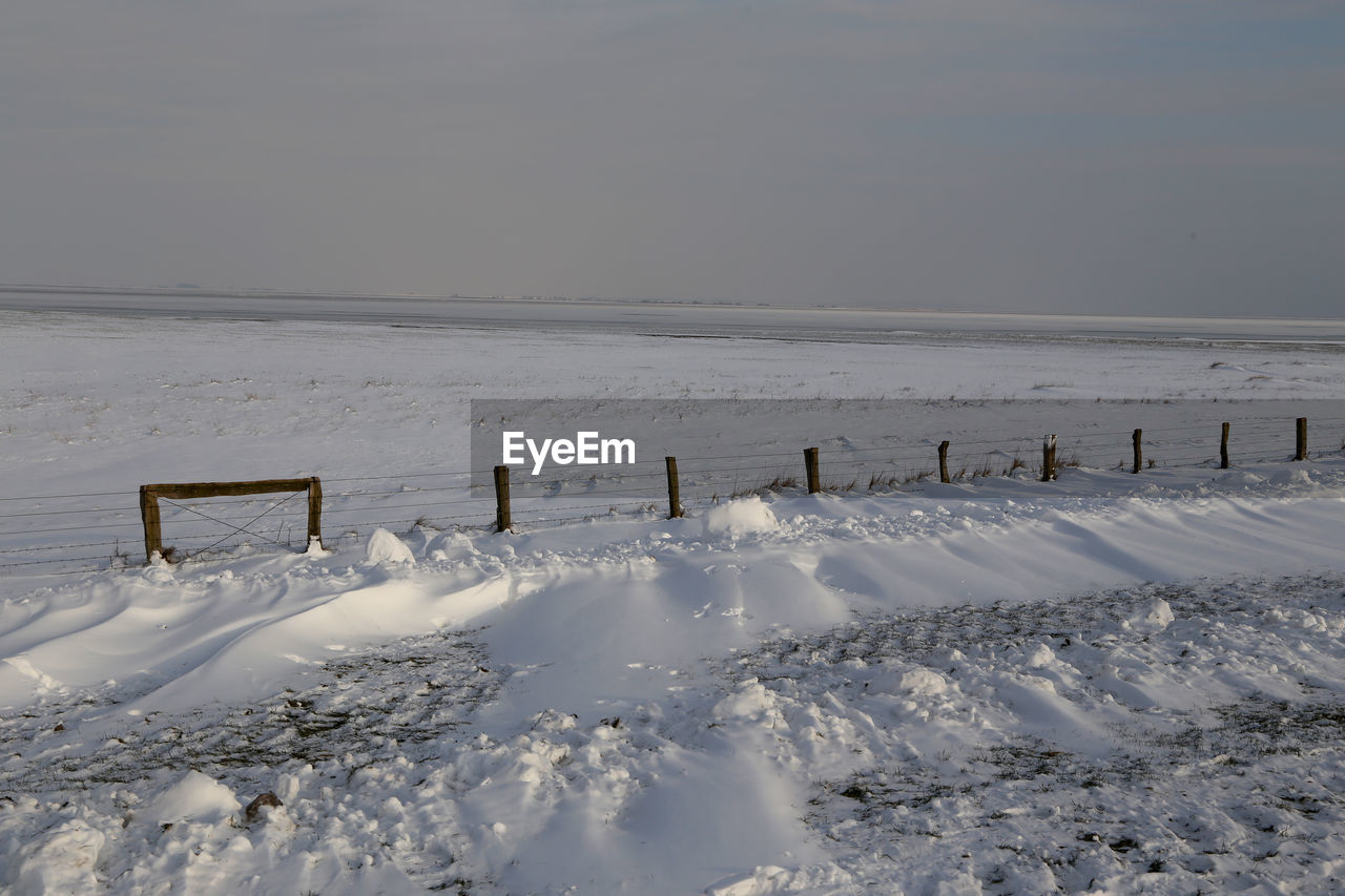 SCENIC VIEW OF SNOW COVERED LAND AGAINST CLOUDY SKY