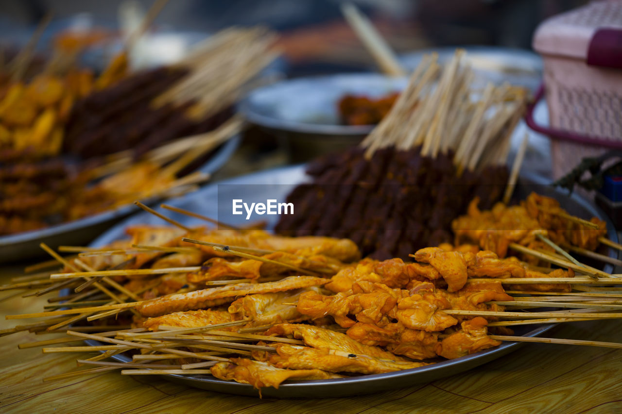 Close-up of meat in plate on table