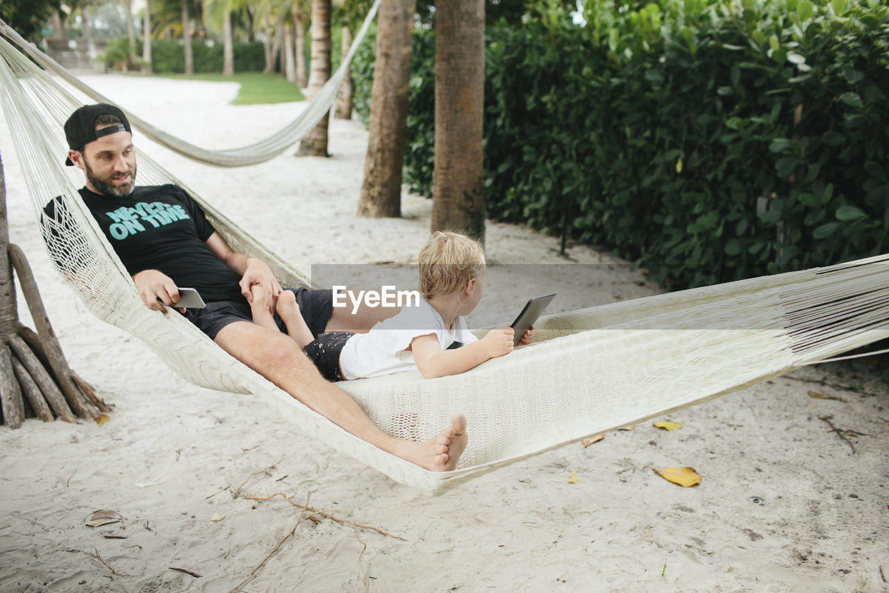 Father with son on hammock
