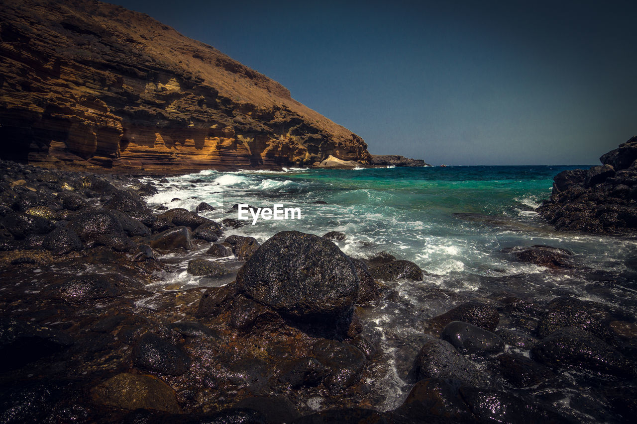 Scenic view of sea against clear sky