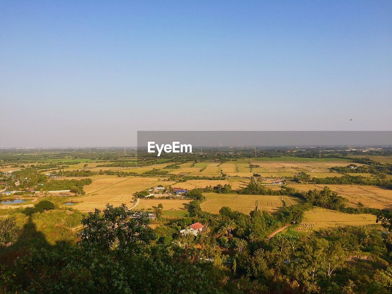 High angle view of landscape against clear sky