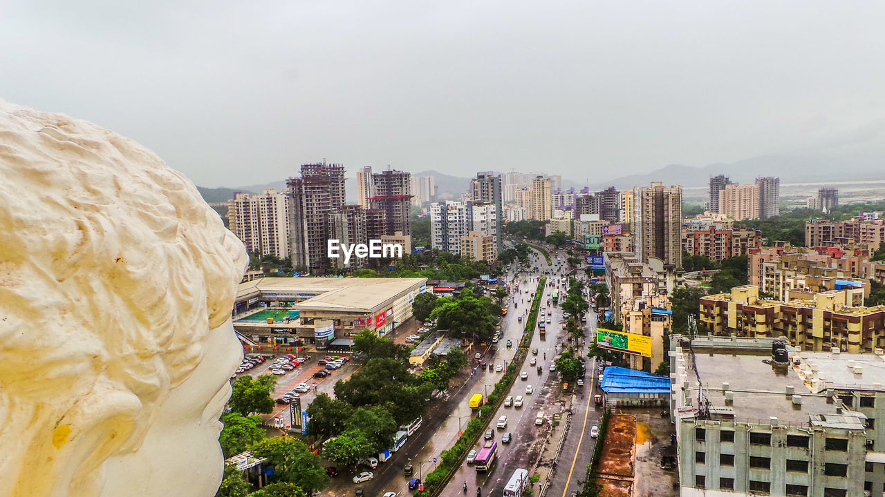 Panoramic view of cityscape against clear sky