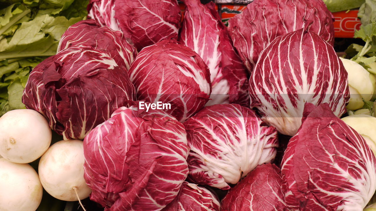 Close-up of red cabbages for sale at market