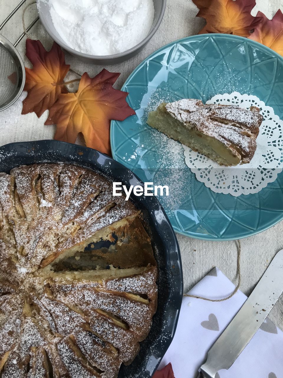 High angle view of cake in plate on table