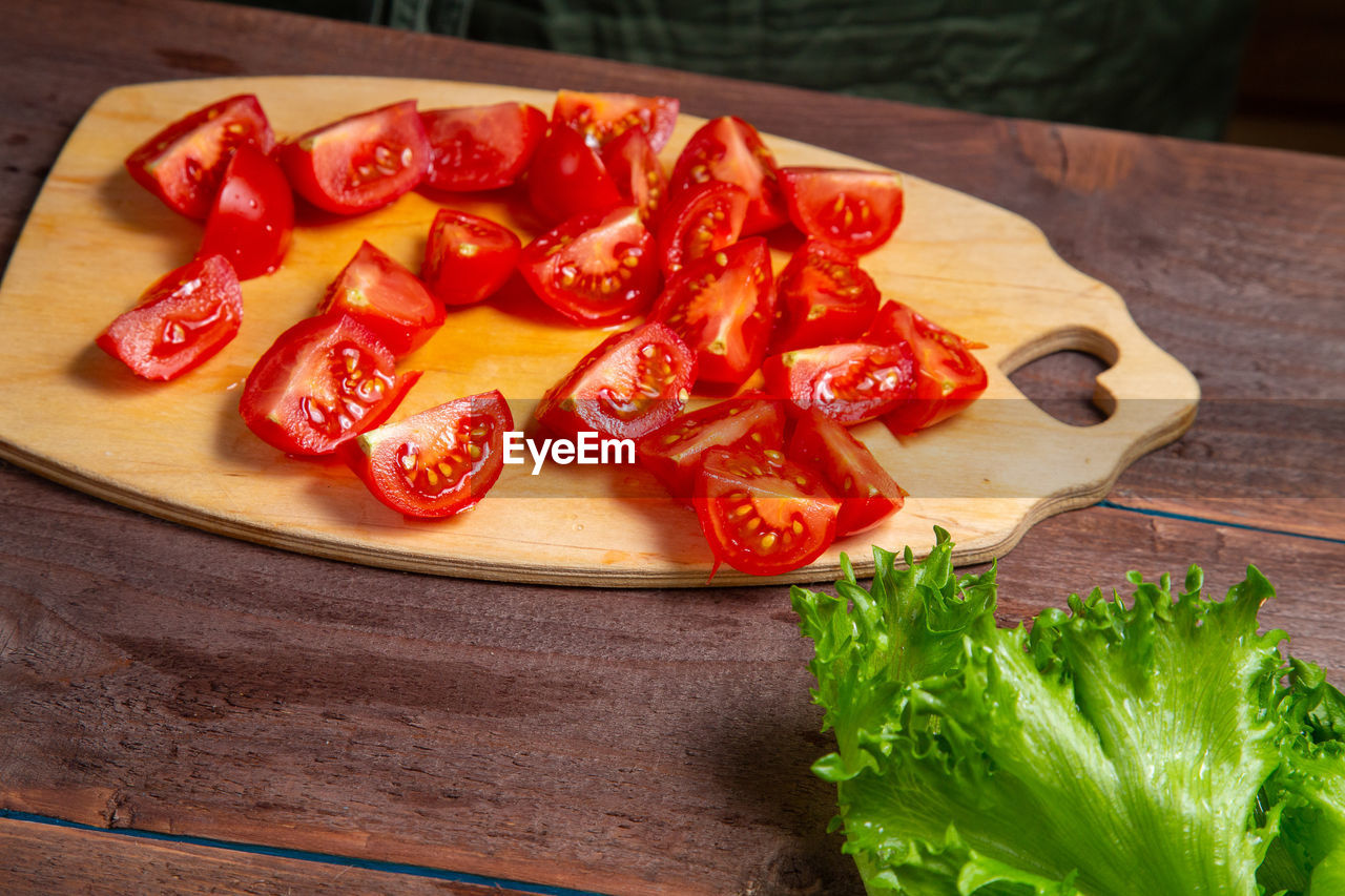 high angle view of food in plate on table