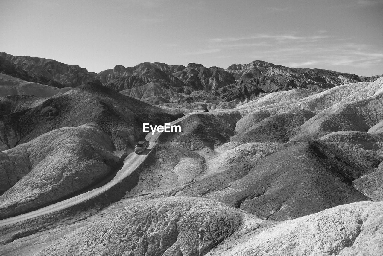 High angle view of vehicle along rocky landscape