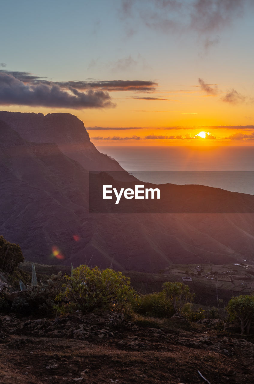 Scenic view of landscape against sky during sunset