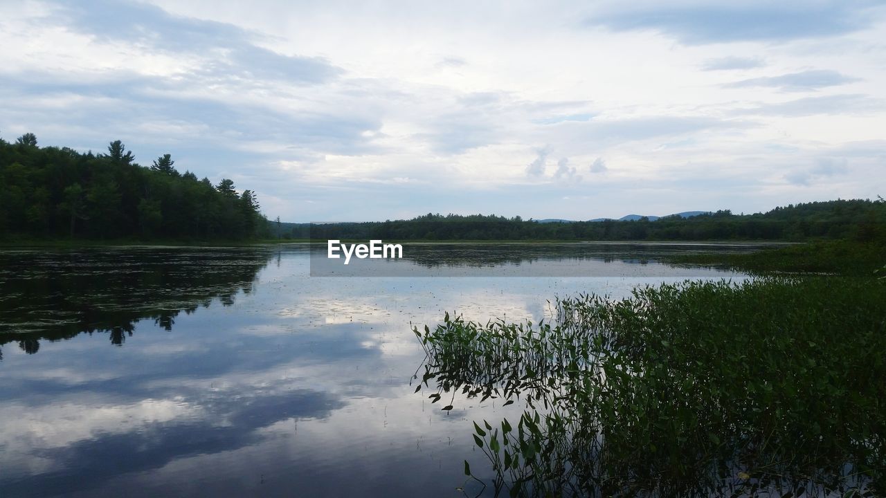 SCENIC VIEW OF LAKE AGAINST CLOUDY SKY