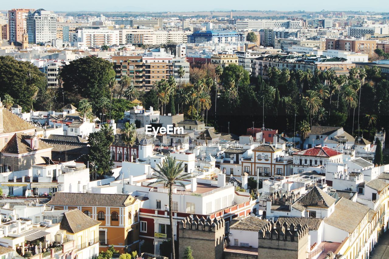 High angle view of buildings in city