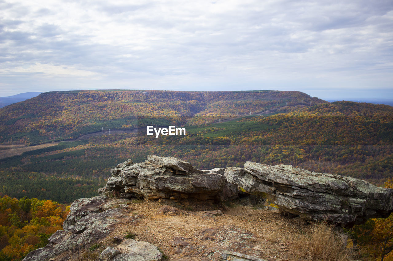 Scenic view of rocky mountains against sky