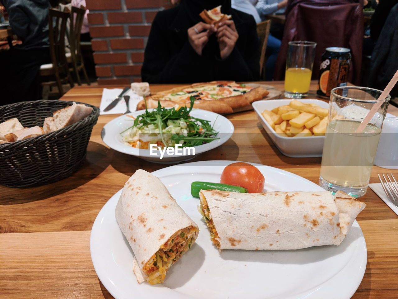 High angle view of breakfast served on table