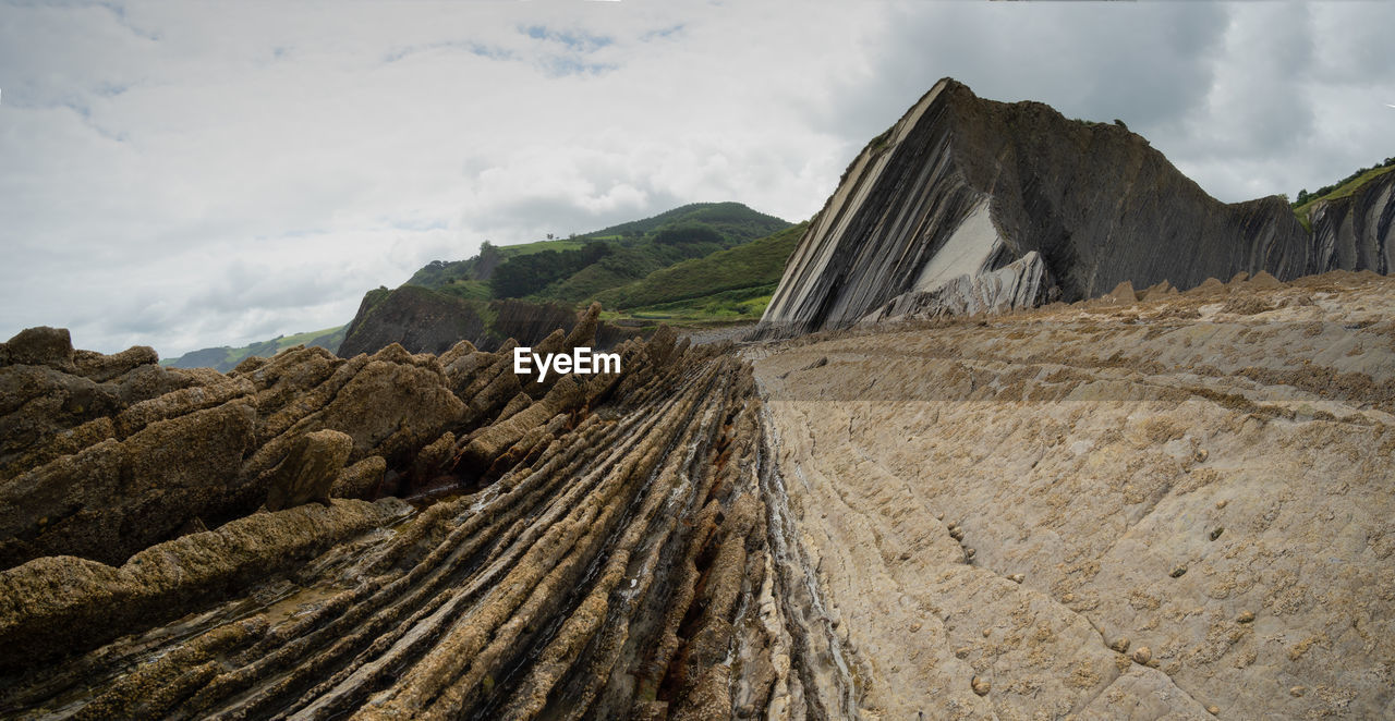 PANORAMIC VIEW OF ROCK FORMATION ON LAND AGAINST SKY