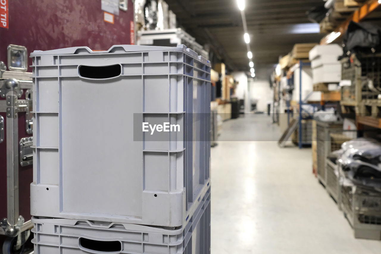 Inside a storage room in a logistics and distribution warehouse