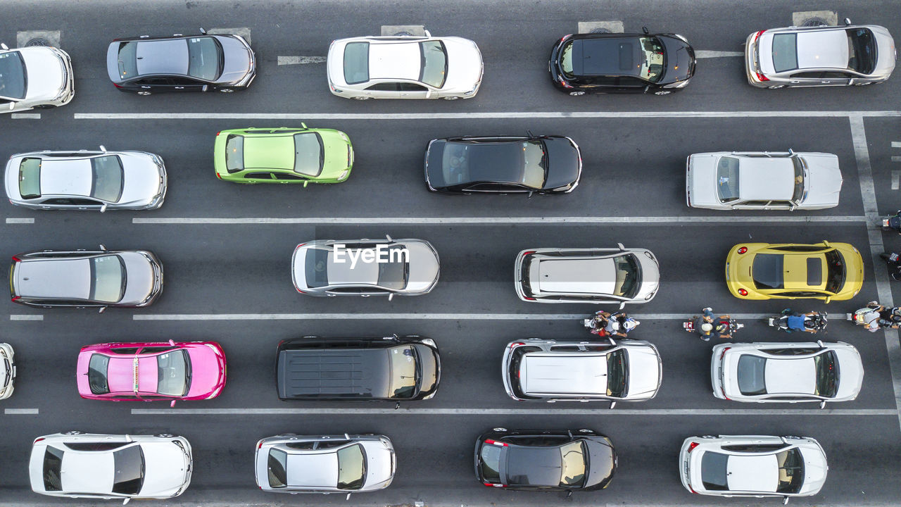 Heavy traffic on a multilane road in a metropolis.