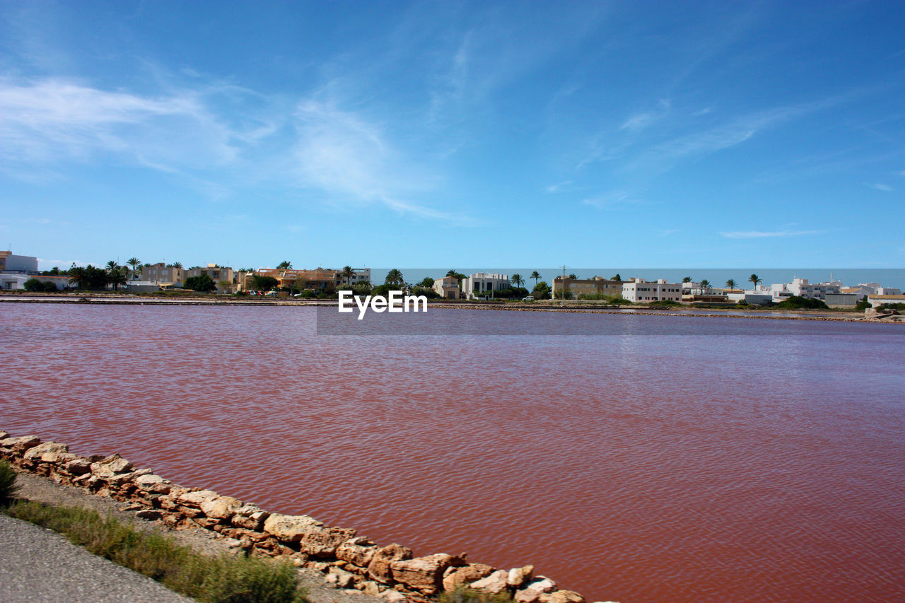 Typical balearic expanse of a pink salt flat in the natural reserve in formentera