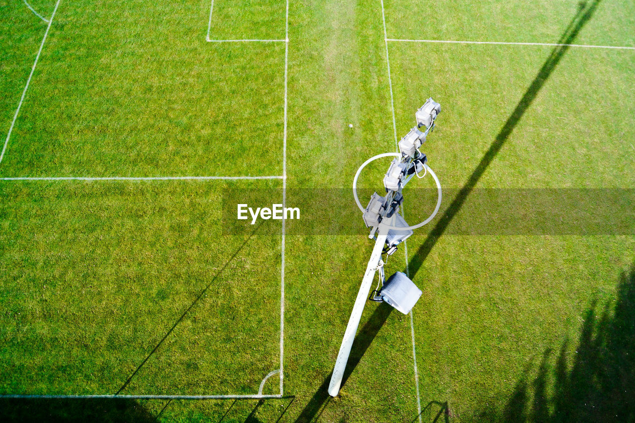 High angle view of security camera on playing field