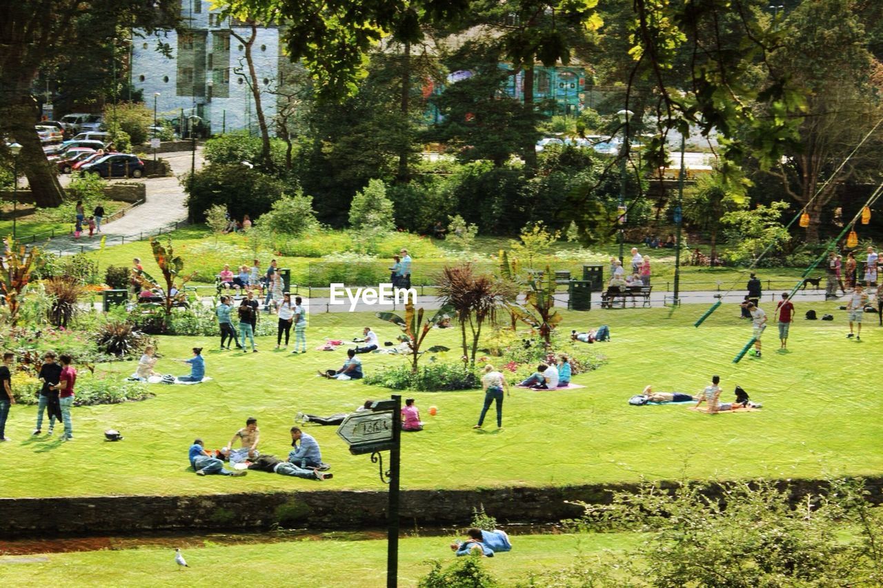 High angle view of people at park