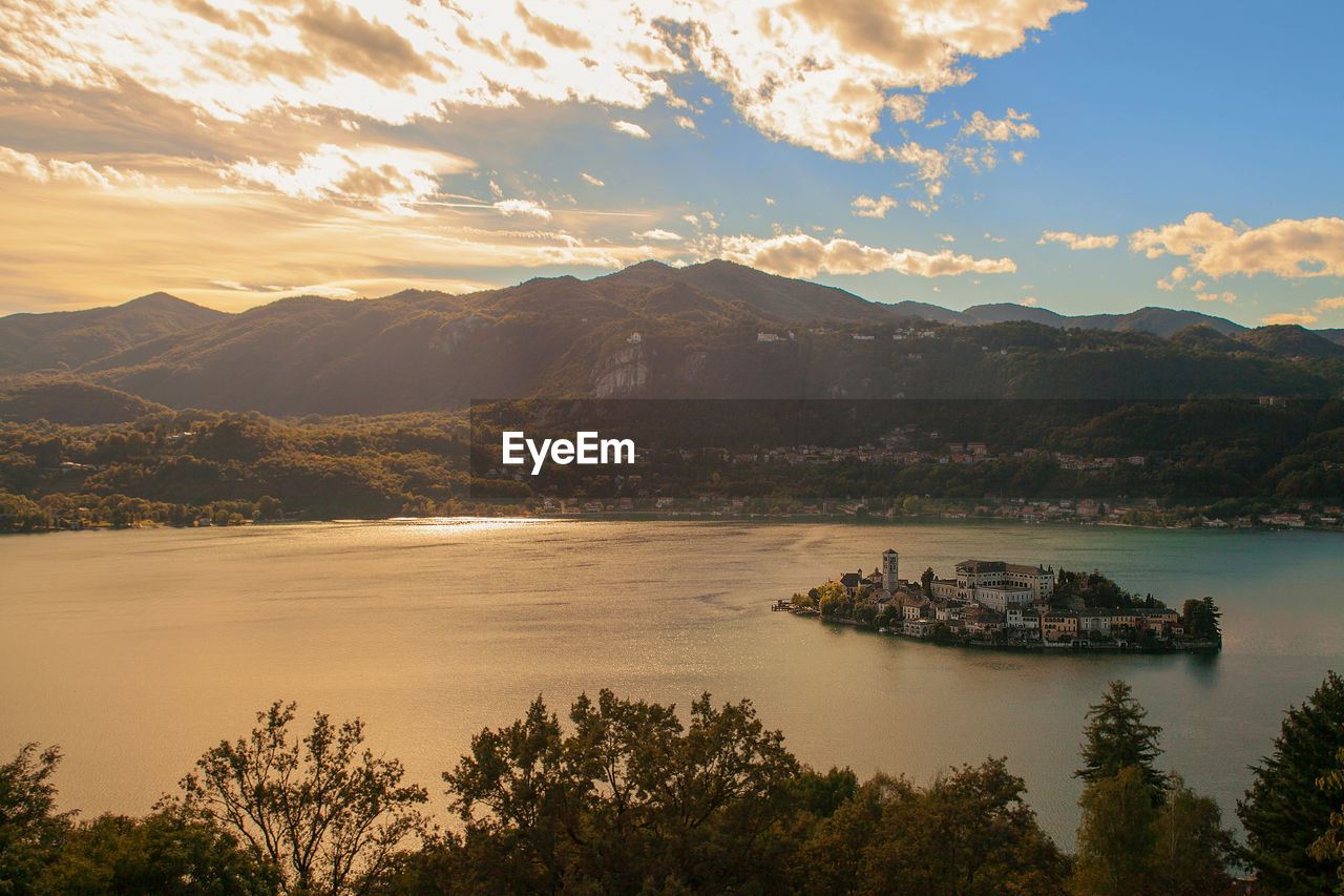 Scenic view of lake during sunset