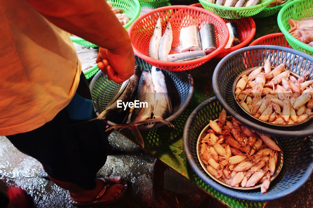 High angle view of man preparing food