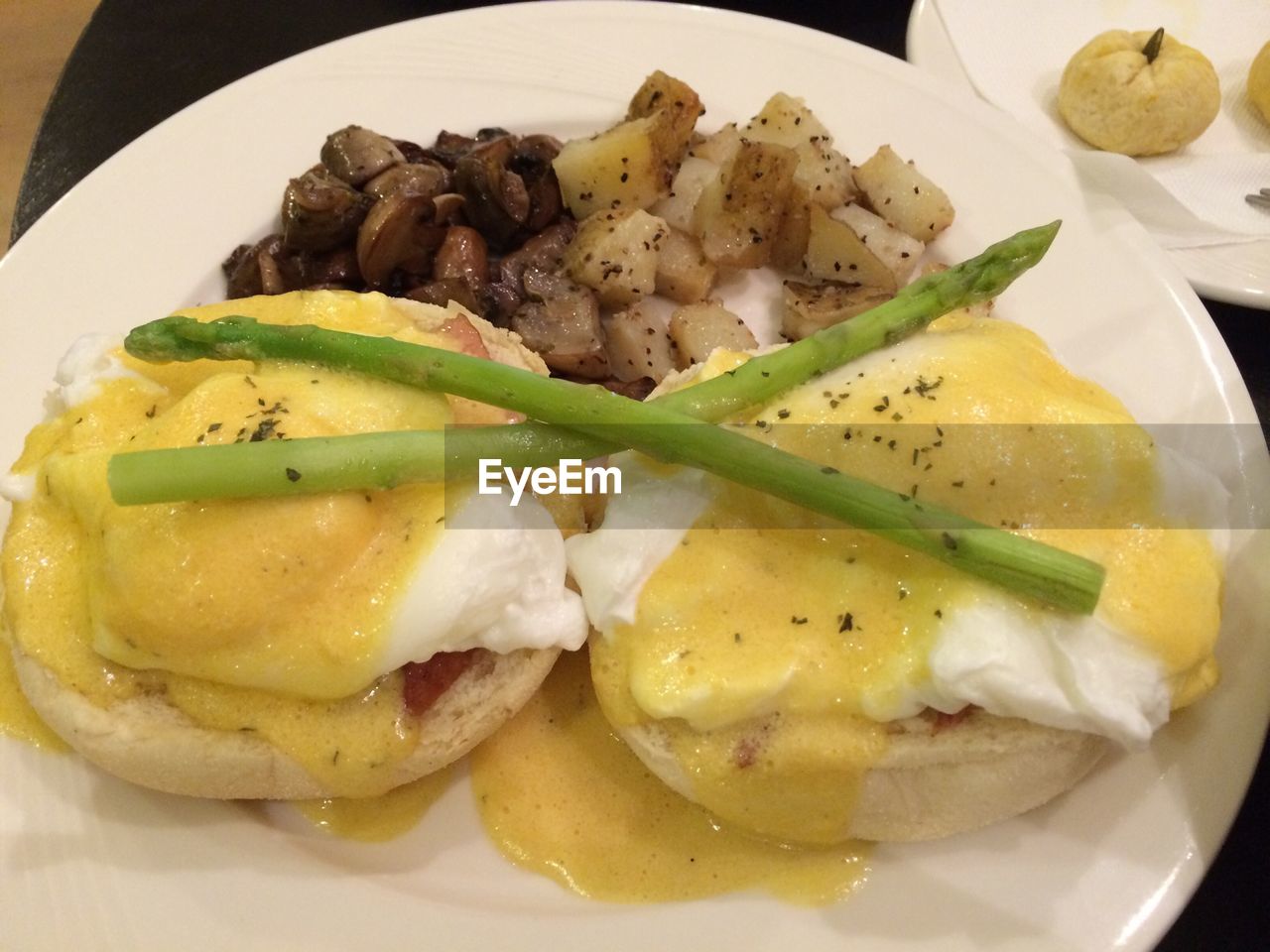 Close-up of served food egg benedict