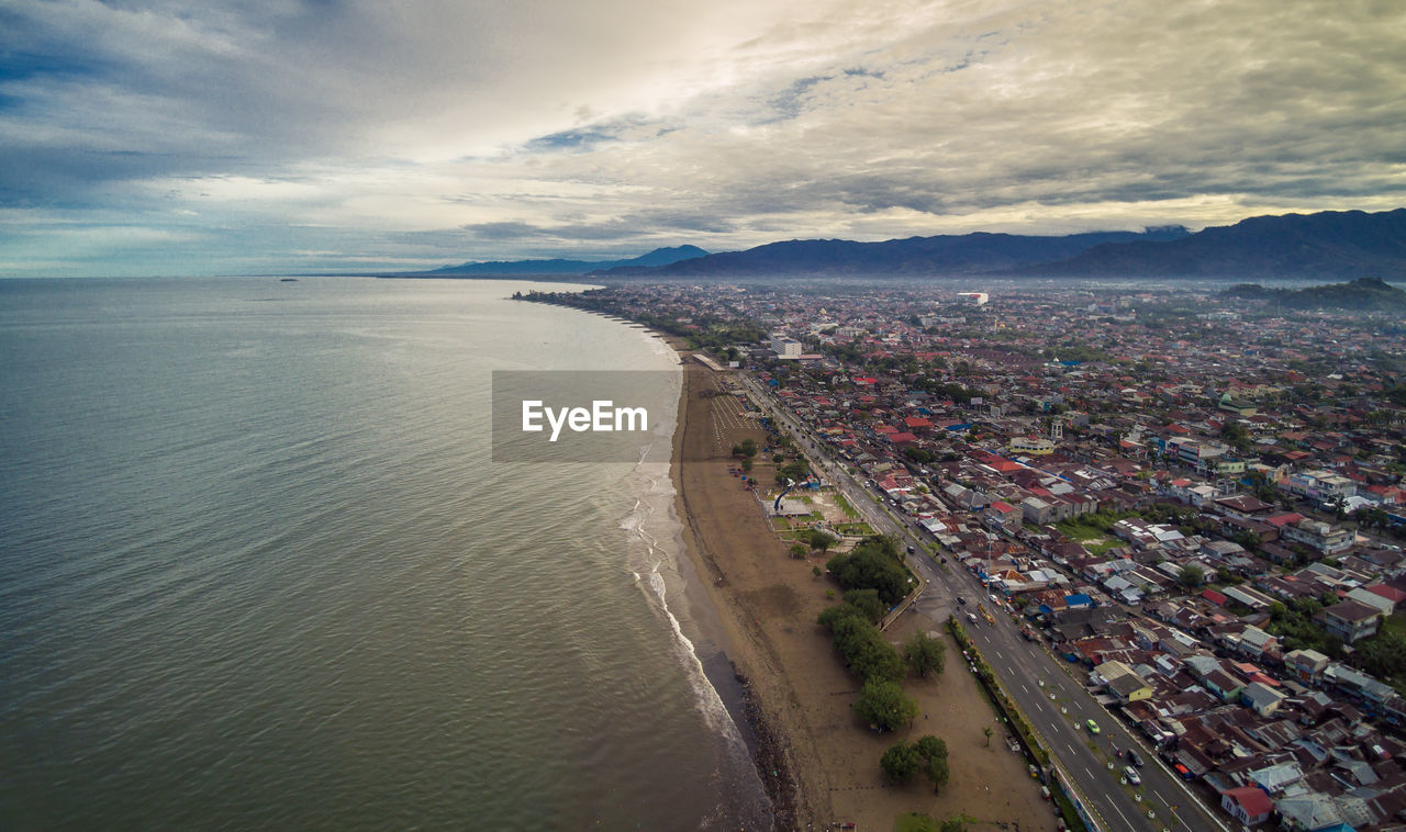 High angle view of beach against sky