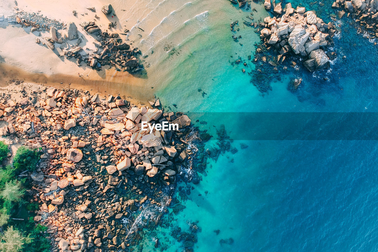 Aerial view of rocks at beach