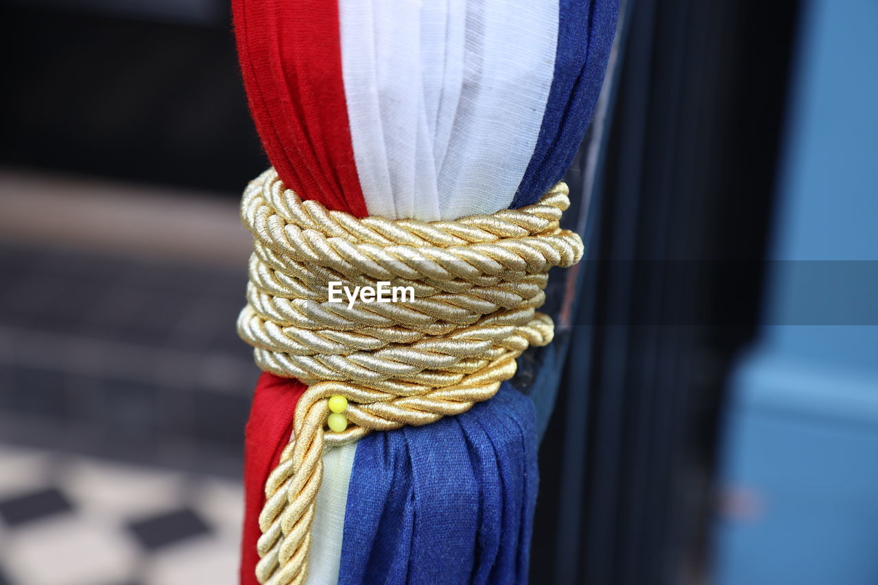 close-up of rope tied up at harbor