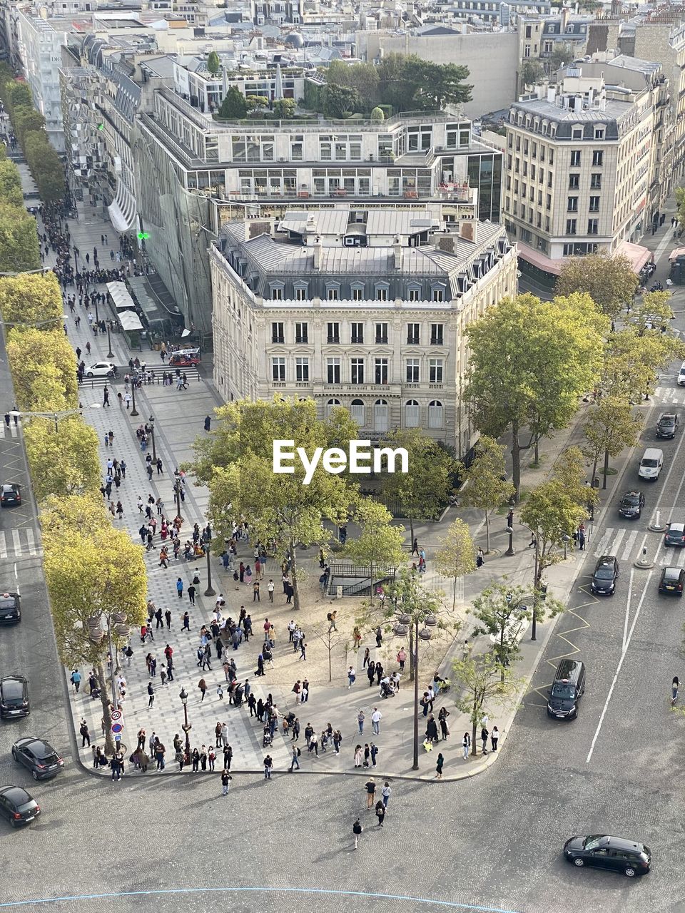 High angle view of buildings in city