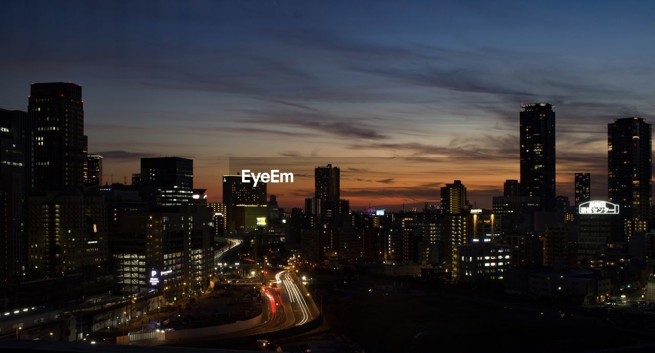 Sunset over osaka city, japan.