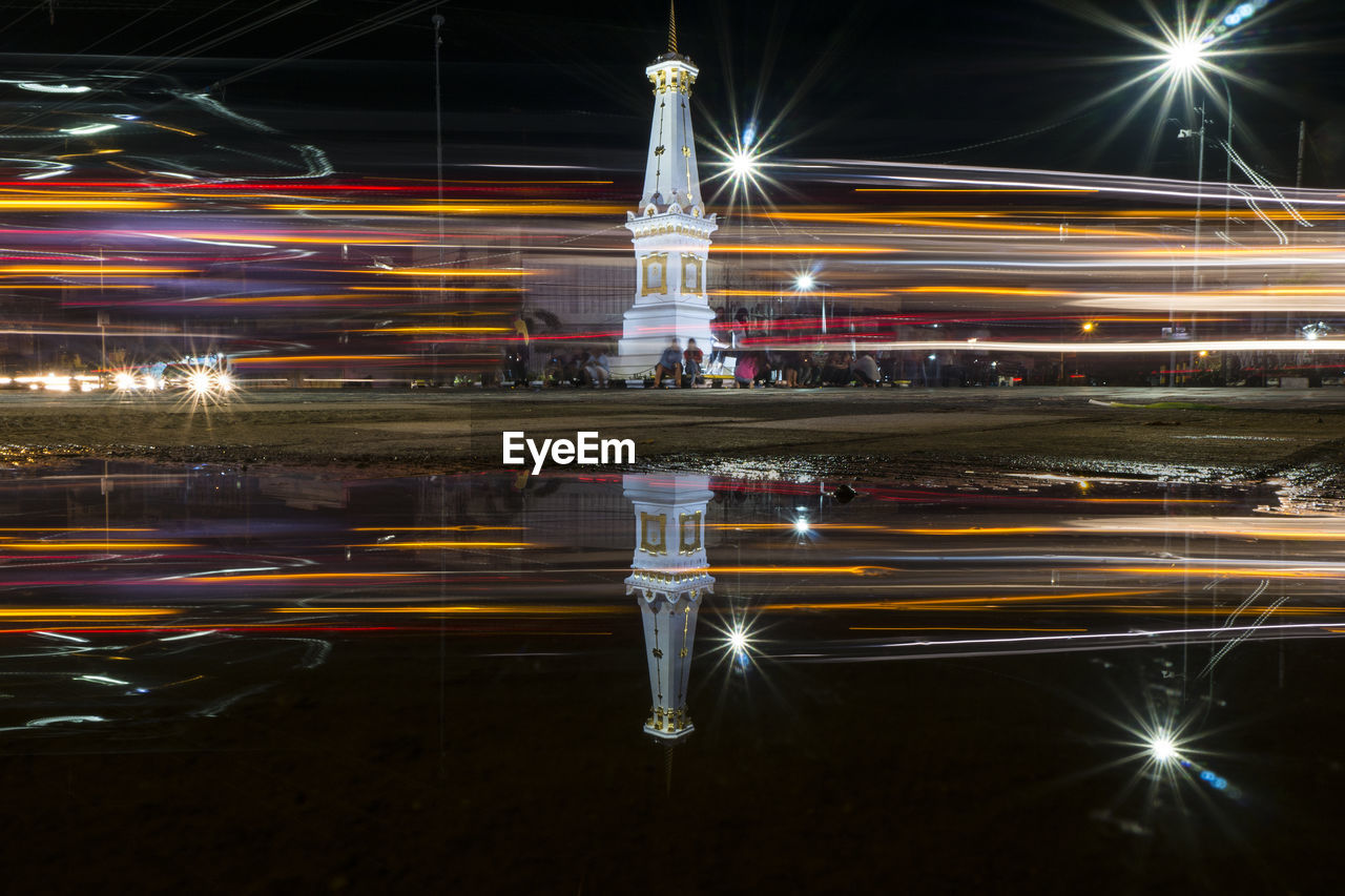 Light trails on street at night