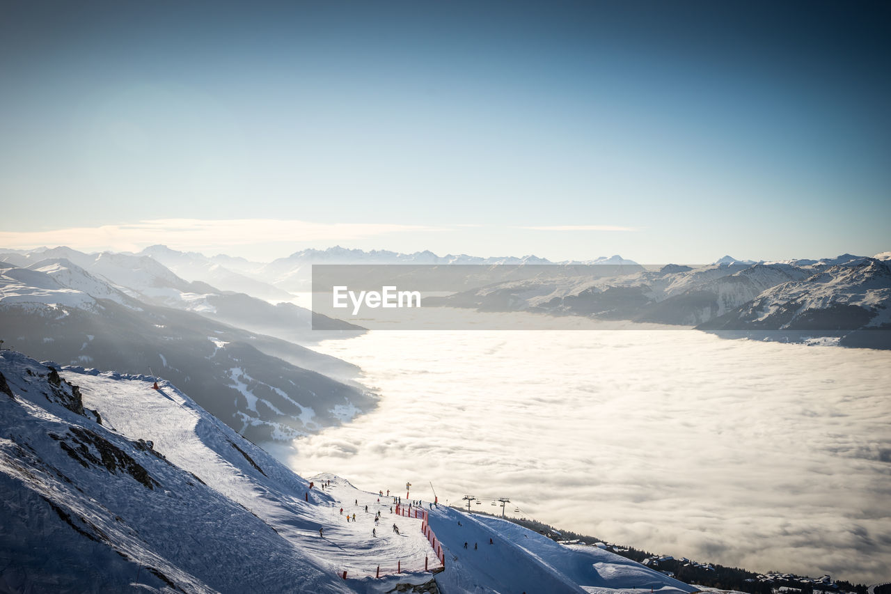 Scenic view of snowcapped mountains against sky